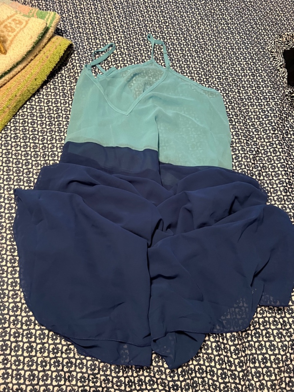 Light Teal and Navy Two-Tone Spaghetti Strap cover-up/dress